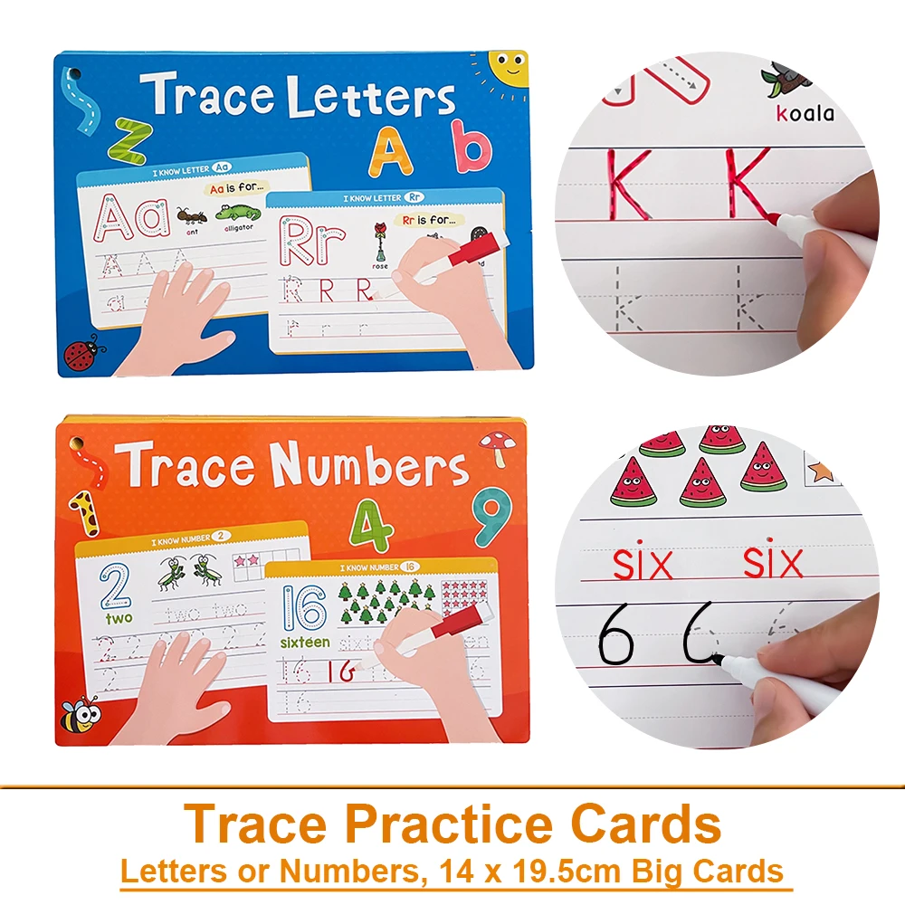 Montessori Tracing Practice Flash Cards for Preschoo Kindergarten Toddlers 3-6 Handwriting Dry Erase Chart Teacher Teaching Aids