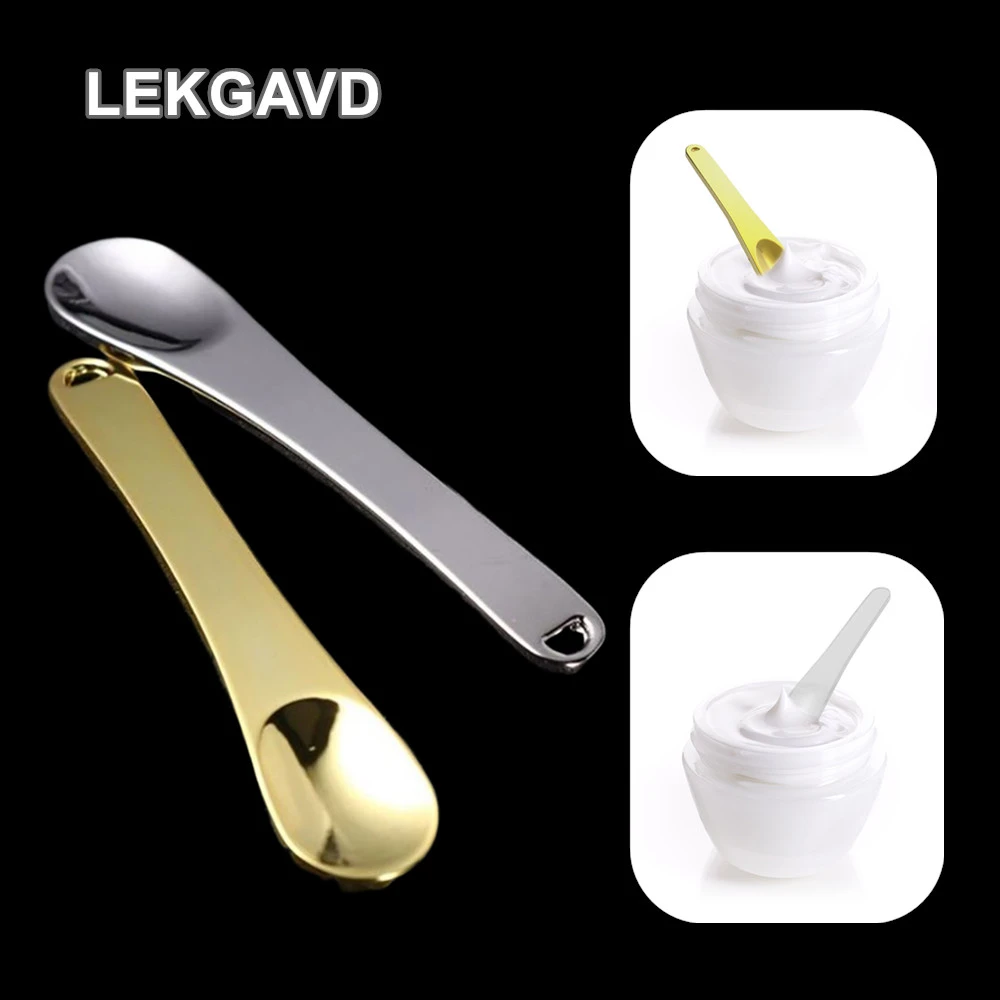 Metal Zinc Mini Cosmetic Spatula Curved Scoop Gold Silver Makeup Mask