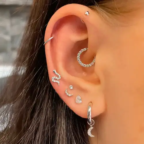 헬릭스 피어싱 연골 귀걸이, 여성 트렌드 골드 컬러 지르콘 귀 Tragus 본 링 스터드 귀걸이 패션 바디 세련된 쥬얼리, 1 개 3