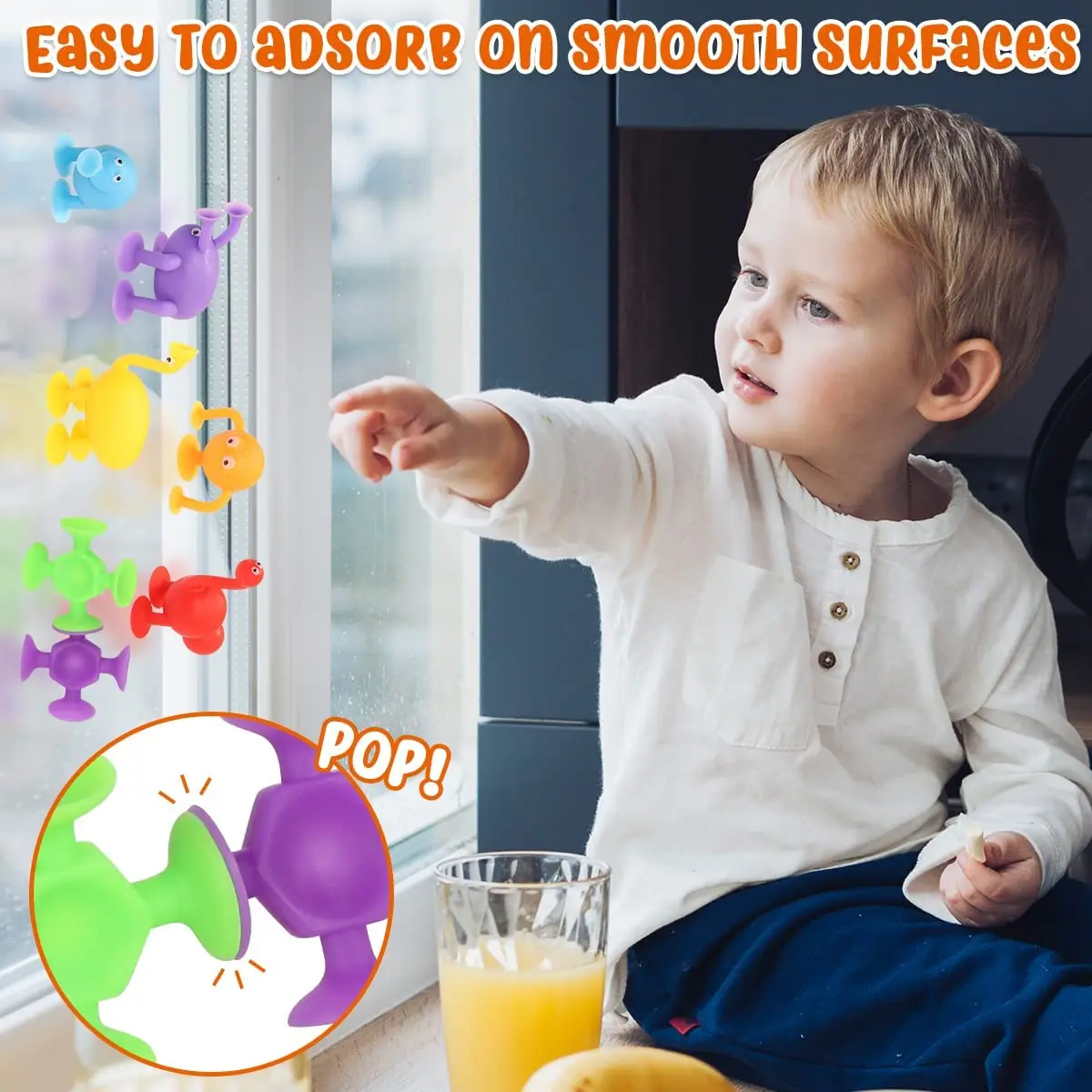 Suction Cup Toys 27 PCS Silicone Suction Bath Toys Travel Toys Window Toy for Kids Sensory Toys with Dinosaur Eggshell Storage 3