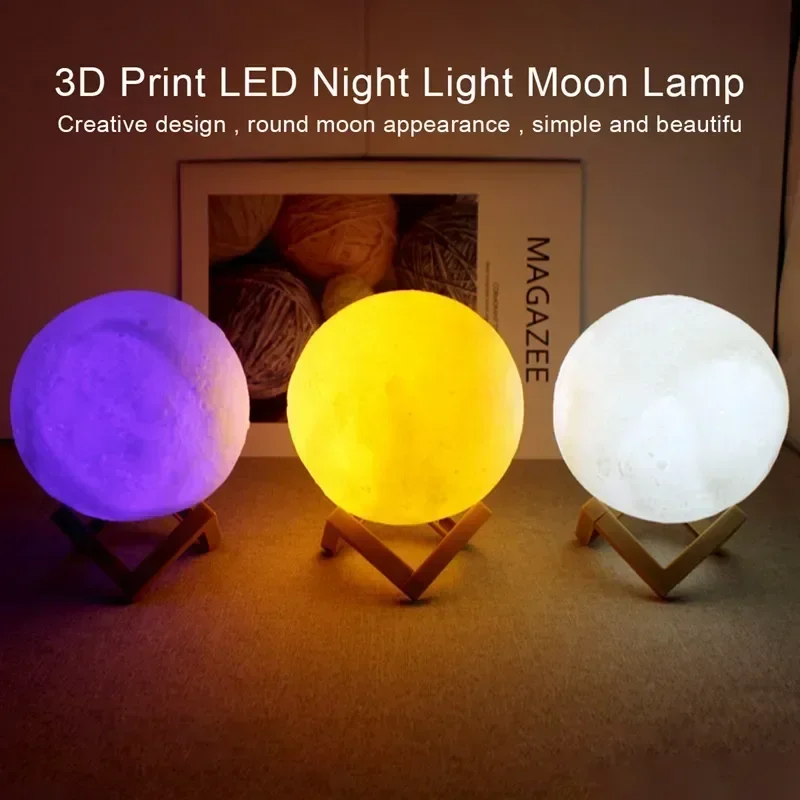 Description Picture 4 of item8cm Moon Lamp LED Night Light Battery Powered With Stand Starry Lamp Bedroom Decor Night Lights Kids Gift Moon Lamp