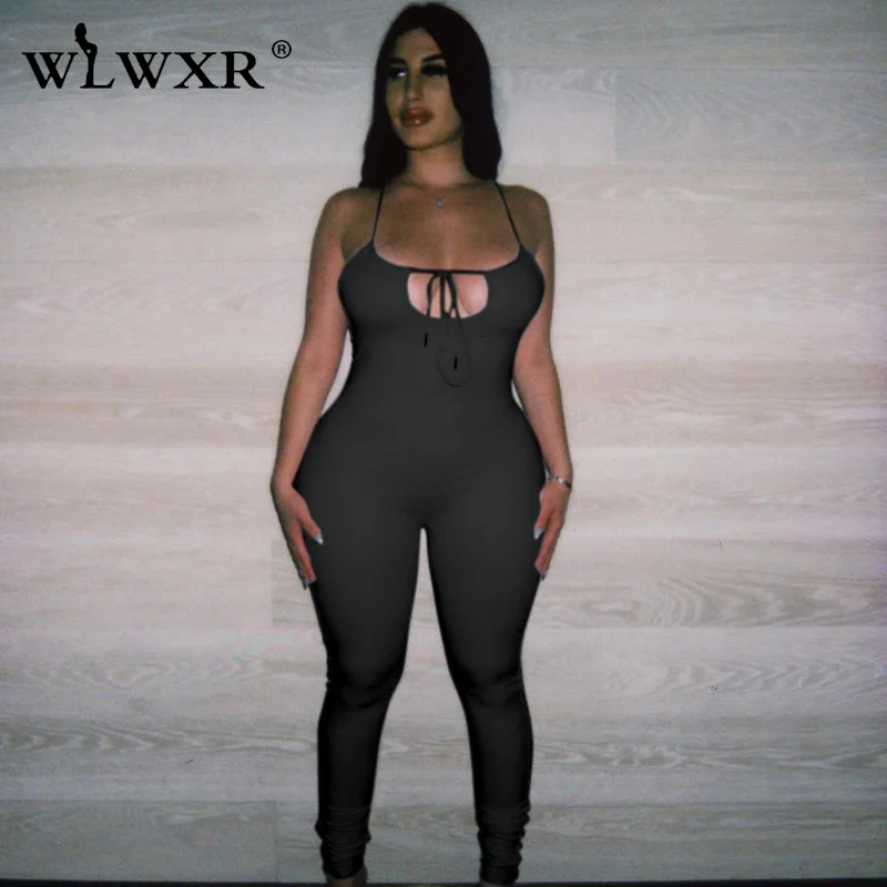 

WLWXR Spring Cami Bandage White Jumpsuit Backless Casual 1 One Piece Outfit For Women Rompers Sleeveless Black Bodycon Bodysuit