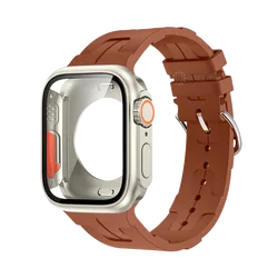 Premium Silicone Band with Ultra Case for Apple Watch - High-Quality Strap and Protective Bracelet (Brown Star)