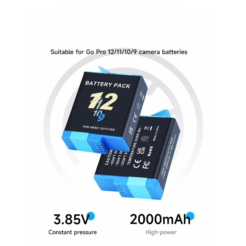 Batterie de rechange pour GoPro Hero 12 11 10 9 insérée dans une GoPro Hero 12, prête à l'emploi.