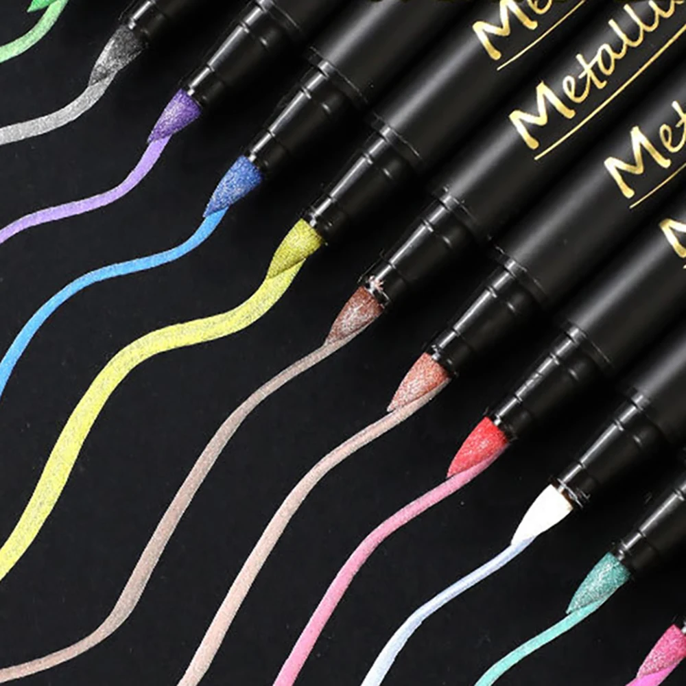 

12 Colors Metallic Marker Pen Waterproof Soft Brush Paintbrush Students DIY Graffiti Drawing Pen Stationery