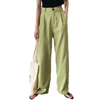 Pantaloni lunghi larghi eleganti da donna primavera autunno Pantaloni vintage da donna a vita alta a gamba larga in cotone Pantaloni da strada casual femminili 1