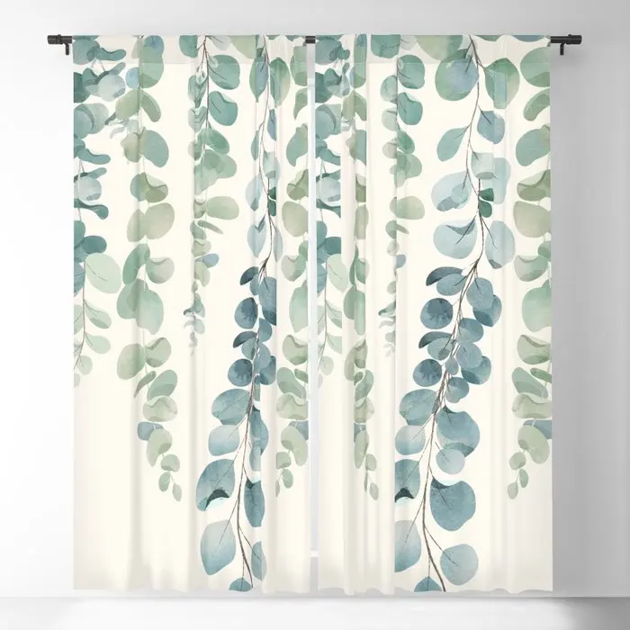 

Watercolor Eucalyptus Leaves Blackout Curtains 3D Print Window Curtains For Bedroom Living Room Decor Window Treatments