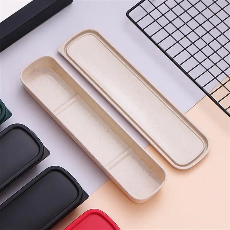 Wheat Straw Tableware Box Multicolor Portable Cutlery Case Spoon Fork Storage Box Students Household Dinnerware Bag Kitchen Tool
