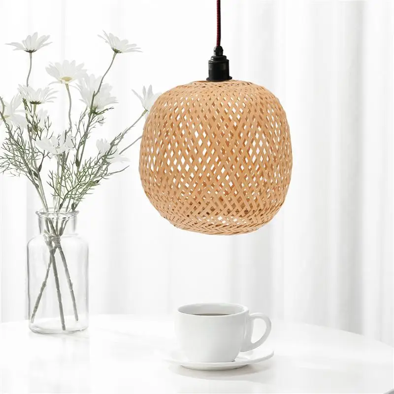 램프 쉐이드 조명 펜던트 커버, 전등갓 등나무 샹들리에, 걸이식 천장 위커, 직조 비품, 소박한 장식 직조 바구니