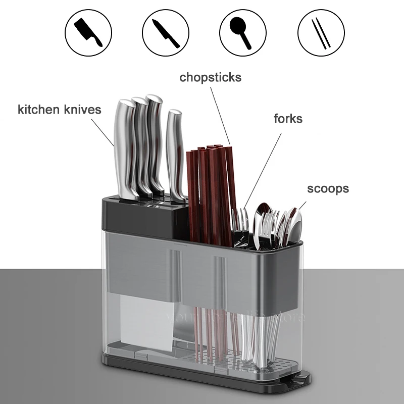 Photo of Modern steel kitchen knives set in knife block