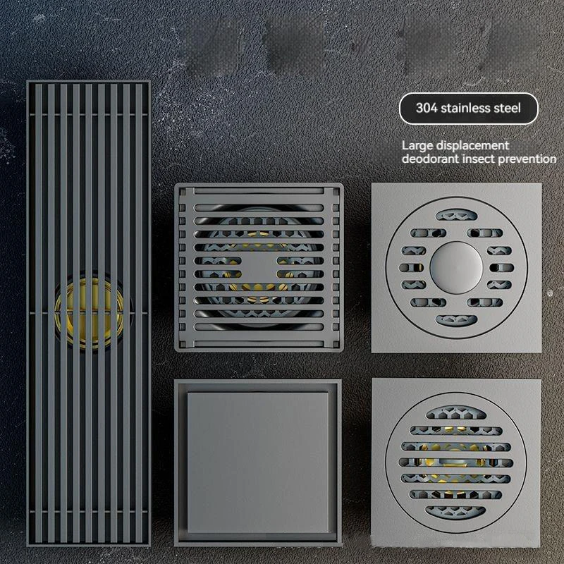 

Gray odor-proof and thick floor drain, 304 stainless steel large displacement, bathroom shower room sewer copper core