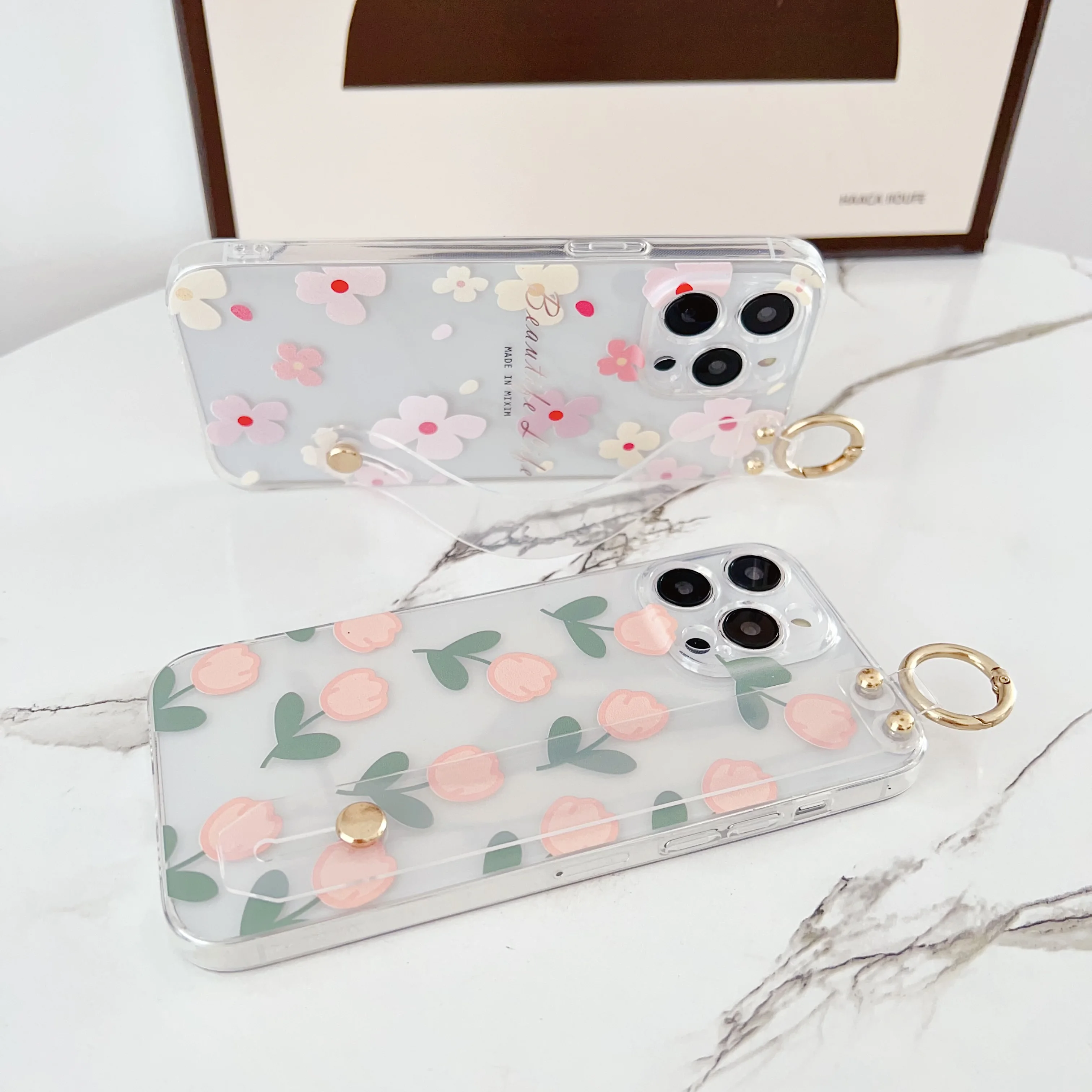 Elegant Floral Case with Wrist Strap