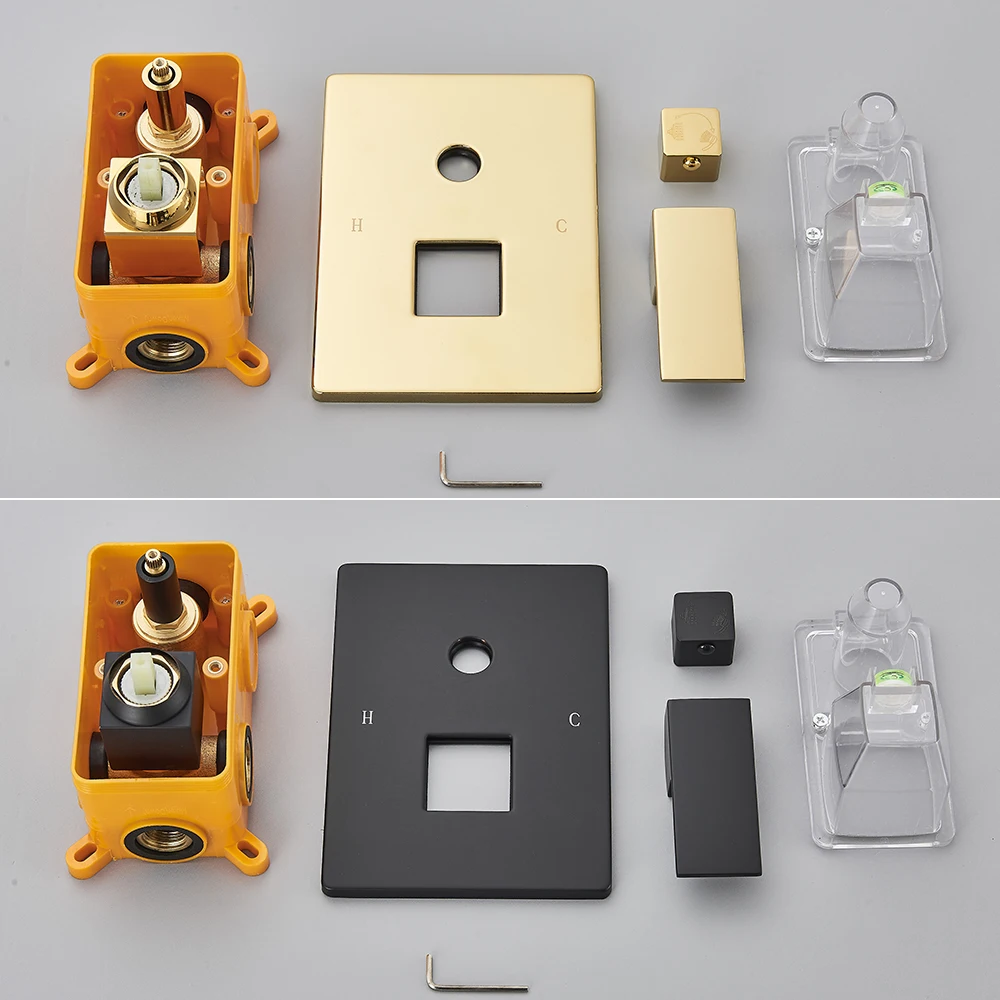 Faucet Valve Uythner Brushed Golden Shower Faucet Mixing Valve 2-3 Ways Concealed Shower Valve Brass Control Wall Mount Embedded Box