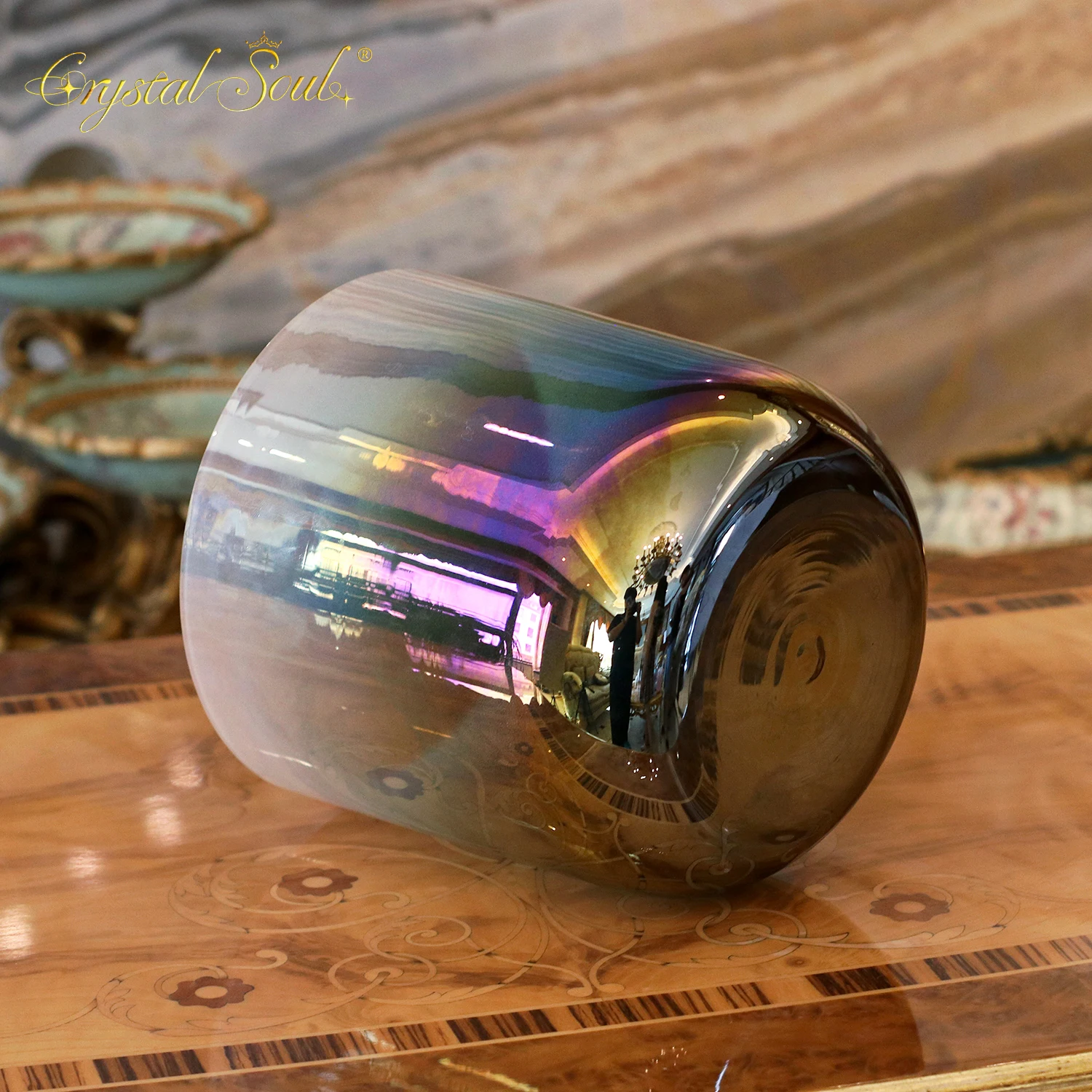 432Hz Special Aurora Gradient Clear Alchemy Crystal Bowl accessories CrystalSoul
