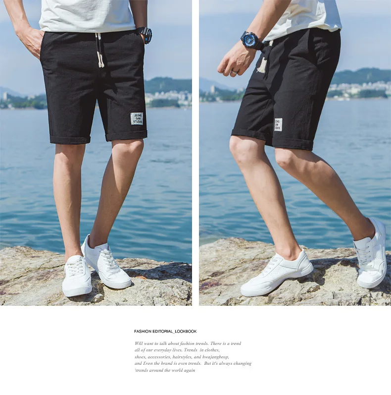 Summer Men's Shorts 2022 New Fashion Solid Color Casual Drawstring Elastic Short Pant Men's Clothing Beach Five-point Pants smart casual shorts mens