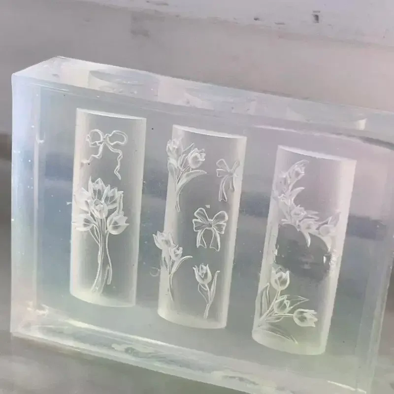 3D Transparent Silicone Nail Art Mold - Sweet Tulip Bouquet Flower Template for DIY Nail Charms & Manicure Decoration Design
