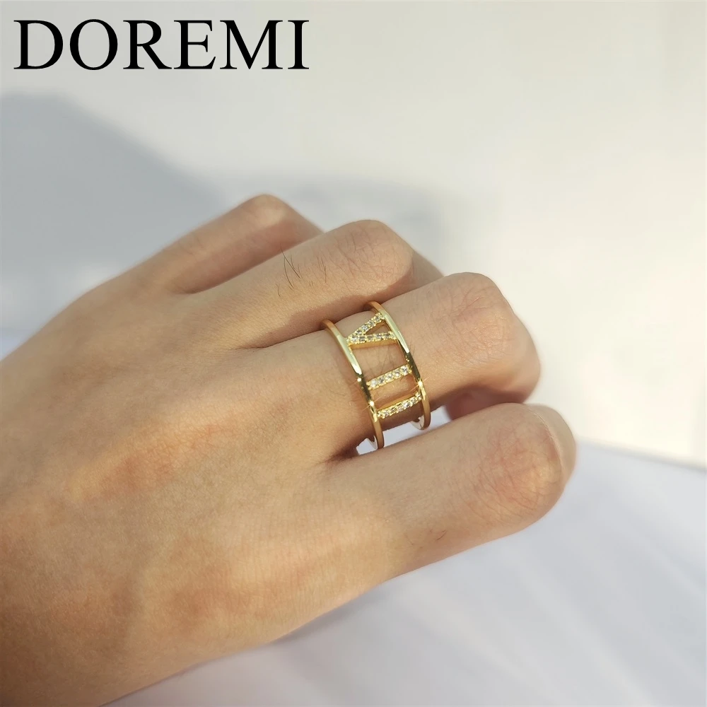 DOREMI 6mm Crystal Stone Hollow Letter Ring Gold Plated Personalised  Jewelry Name Zircon Roman Number Ring Custom Jewelry