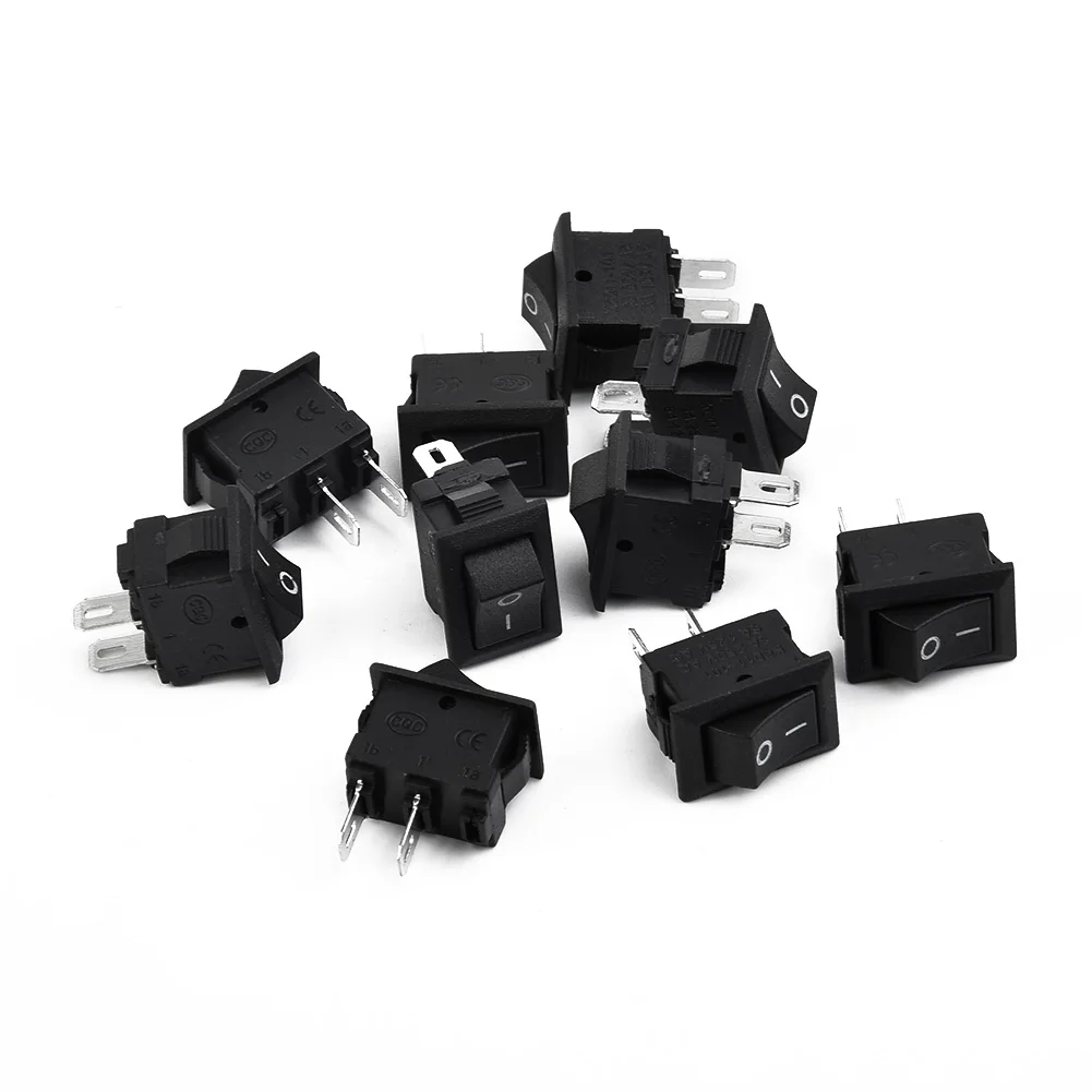 

10 Pack Black Plastic Round Rocker Switches with Metal Pins 2 Pin DC 12V 16A ON OFF Toggle SPST Switches for Auto Car Truck Boat