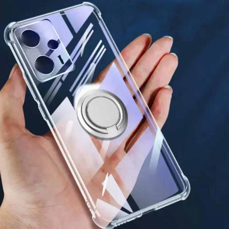 Ring Holder Case For Poco F5 Transparent Silicone Soft Tpu Cover For Xiaomi Pocof5 F5Pro Clear Magnet Stand Shockproof Shell