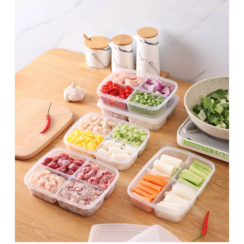 Refrigerator Storage Box Four Compartment Food Sub-Packed Onion Ginger  Vegetables Side Dishes Frozen Meat Crisper Storage Box - AliExpress