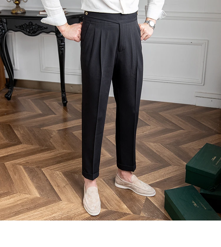Pendler Gentleman's All-Match Sommer personalisierte Freizeithose italienischen Stil hohe Taille gerade Hose Retro trendige Männer – Detail 36