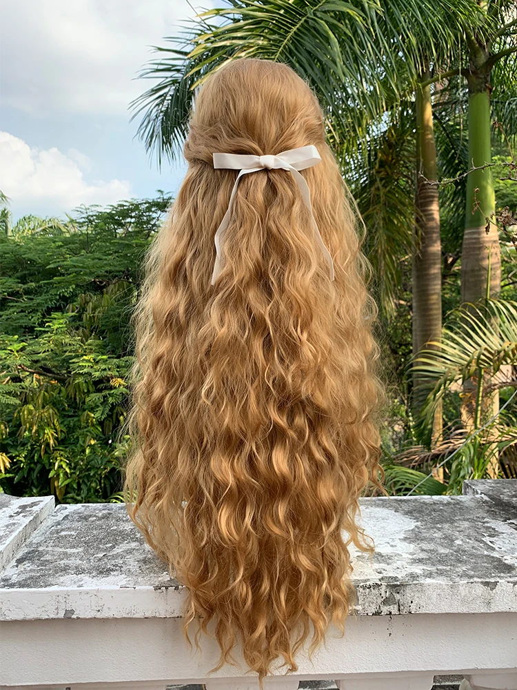 

Long Hair Lengthened Curly Hair Golden Fashion Lady Wig Realistic Wigs