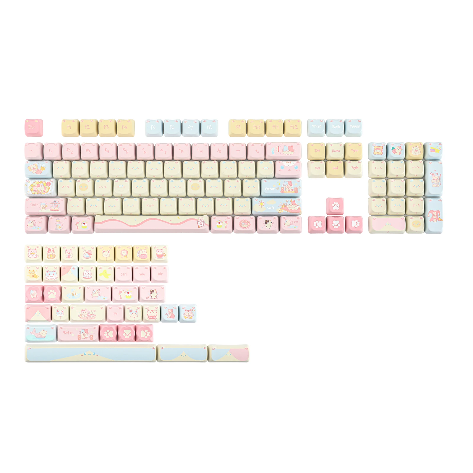 kiiboom-cat-paradise-keycaps-set-completa-de-cinco-lados-dye-sublimacao-gaming-teclado-mecanico-pbt-mao-141-key