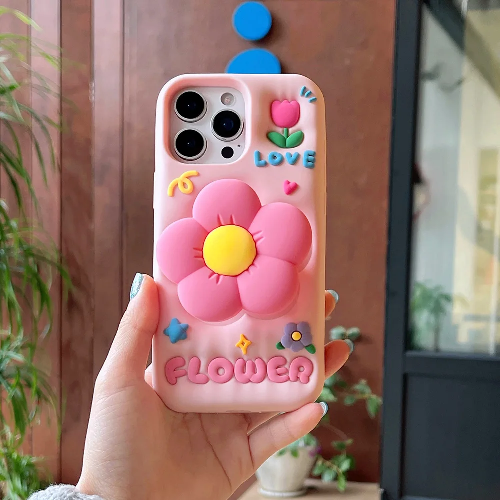 Elegant 3D Floral Soft Silicone Case with Stand Holder Cover