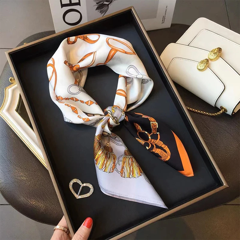 Fashion Print Square Scarf Hijab For Women Girls Satin Silk Bandana Muslim Headband Neckerchief Hair Band Wrap Shawls Foulard 5