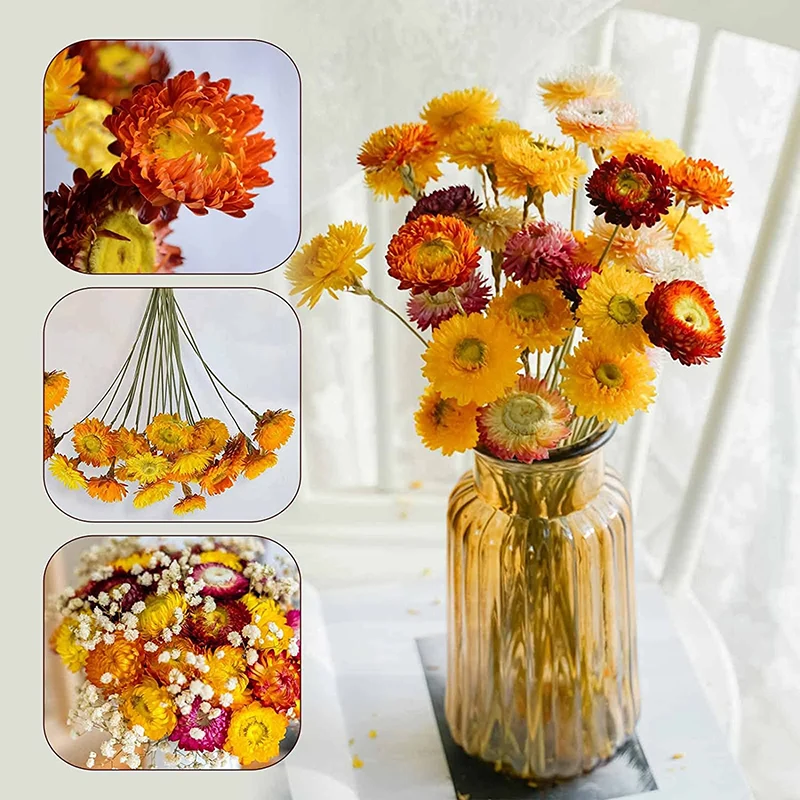 Natural Dried Daisy Flowers Bouquet 40pcs Artificial Sunflowers  Chrysanthemumdry Flower Arrangements Weddingtable Vase Decor