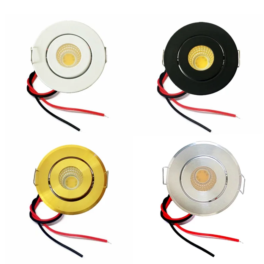 12V COB LED Downlights Mini Ceiling Light 3W Adjustable Drive Free Down Lights Showcase Cabinet Recessed Lighting White Body
