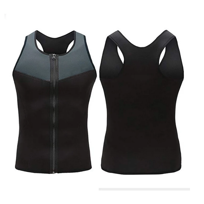 Men's Shaper Wear Vest Neoprene Sweating Abdomen Zipper Splicing Fitness V-neck Sauna Suit Corset Top Shirt Bodysuit Slimming