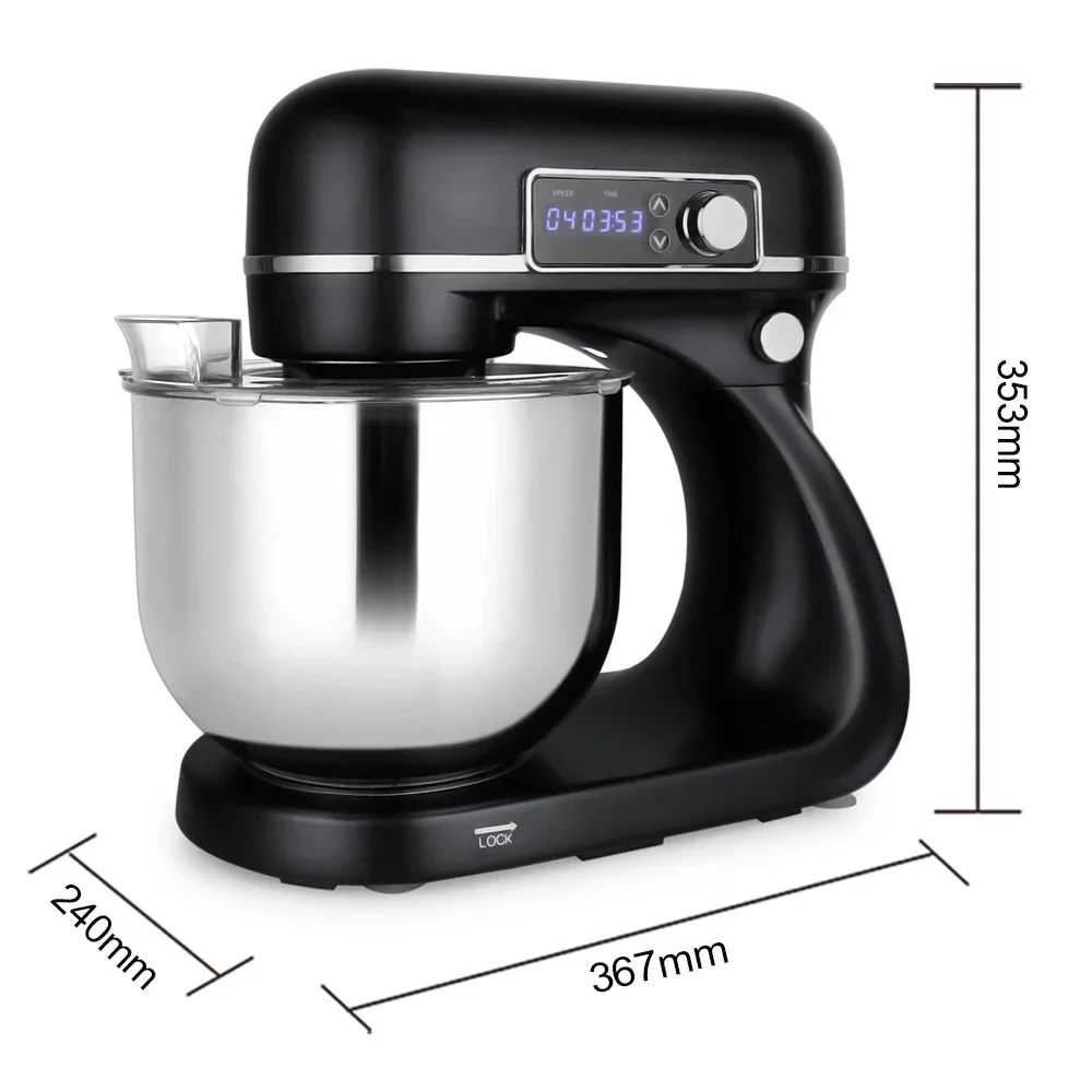 LED Display with Timer 6 liter Metal Cast Low Noise Stand Mixer for Baking Cake Dough Kneading