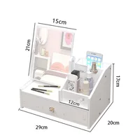 Chipped wood Makeup Mini Table with Rotating Mirror Shelf Assembly Cosmetics Storage Rack Skin Care Products