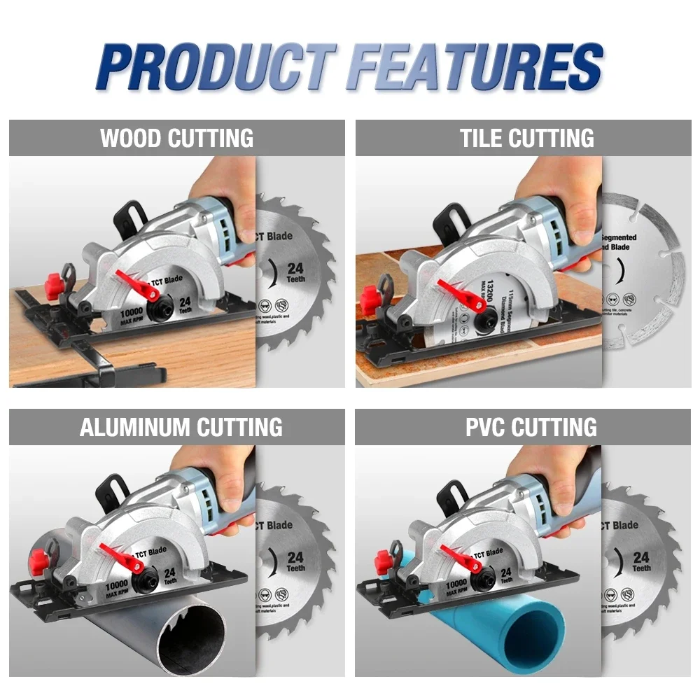 WORKPRO 750W Electric Mini Circular Saw Power Tools Multifunctional Electric Saw With TCT Blade and Diamond Blade Sawing Machine
