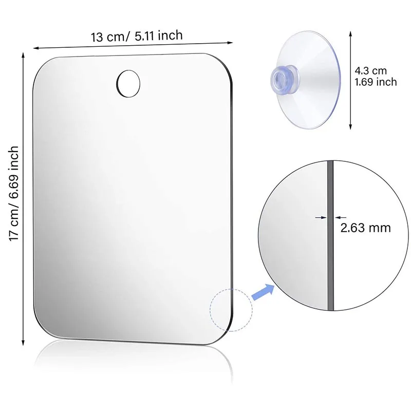 Bathroom Shave Fogless Mirror Travel Acrylic Makeup For Shower Anti-Fog Makeup Wall Hang Fog Free Makeup Mirror Accessories Set 6