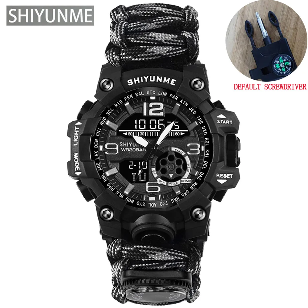 Enhanced Outdoor Survival Waterproof Military Tactical Watch with Paracord Bracelet, Compass, and Thermometer