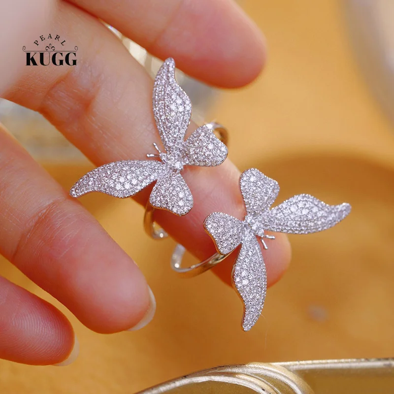 

KUGG 18K White Gold Rings Elegant Butterfly Design 0.60carat Real Natural Diamond Engagement Ring for Women High Party Jewelry