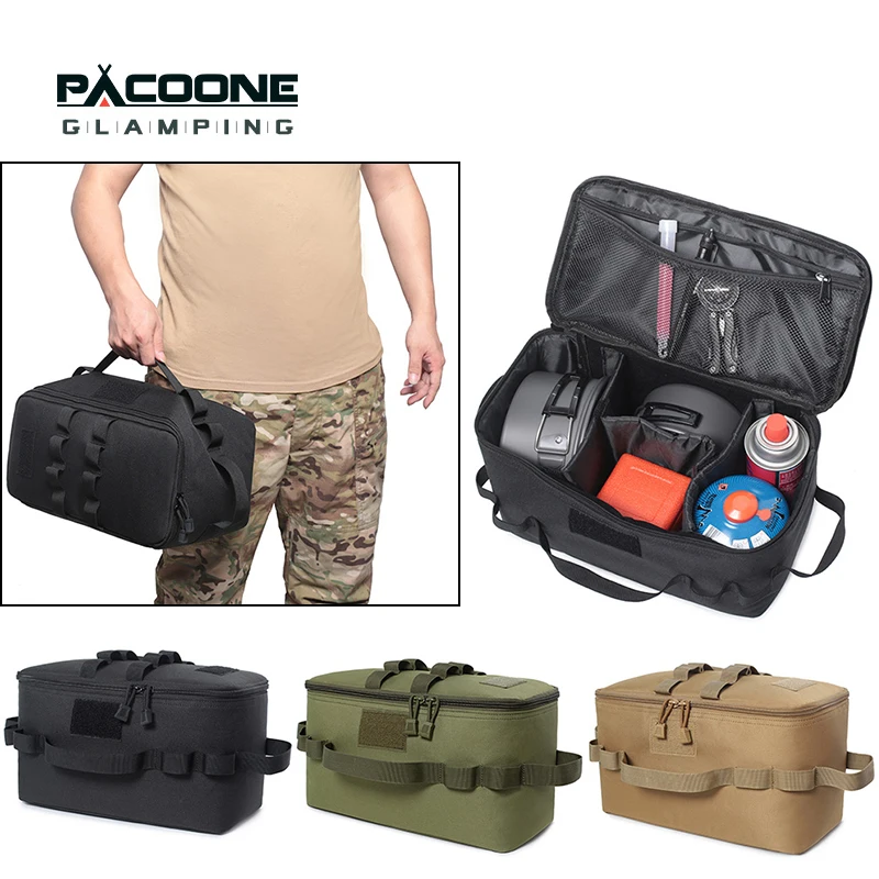 PACOONE Outdoor Camping Gas Tank Storage Bag Large Capacity Ground Nail Tool Bag Gas Canister Picnic Cookware Utensils Kit Bag