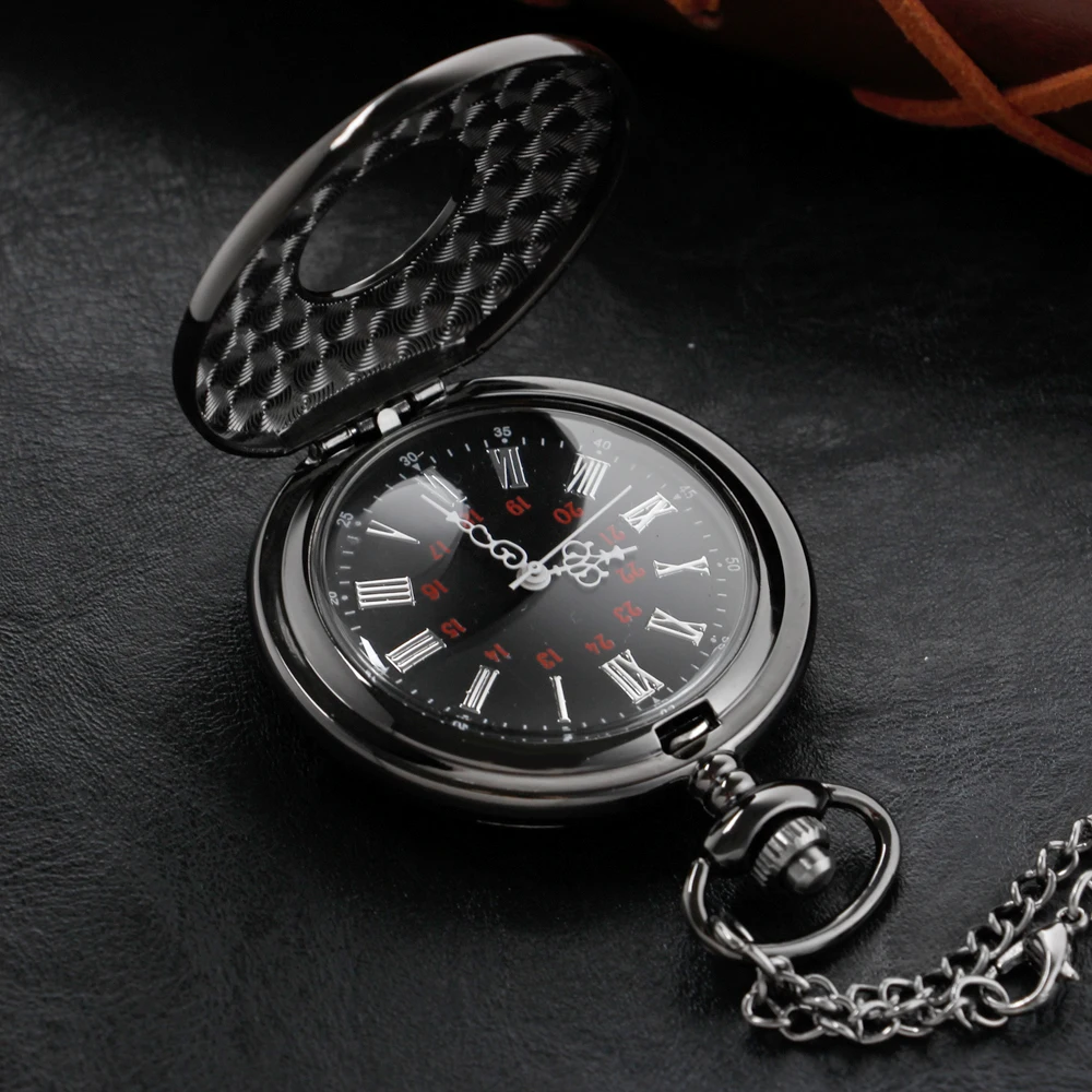 Black Literal Roman Digital Quartz Pocket Watch High Quality Unisex Necklace Chronograph Pendant Men's and Women's Pocket Watch