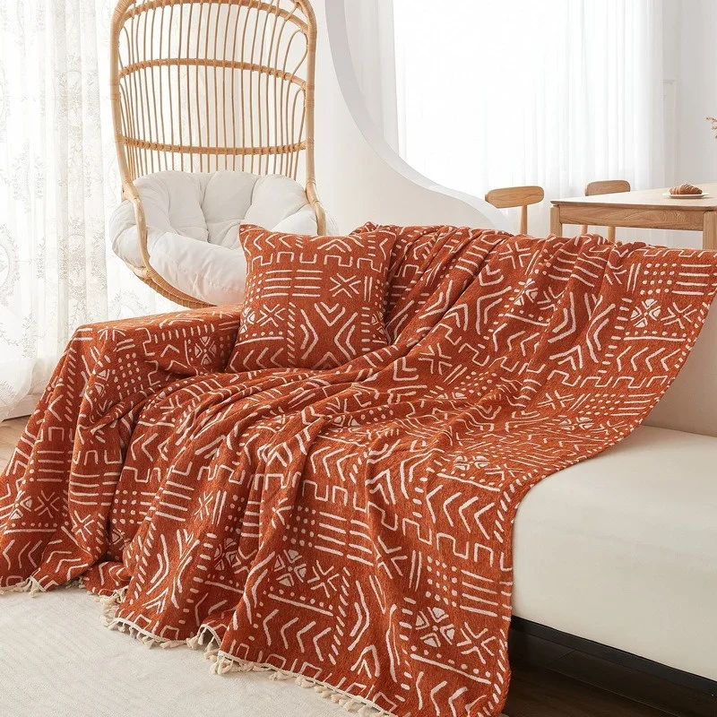 Bohemia Chenille Sofa Blankets Outdoor Camping Picnic Large Sofa Blanket Leisure Beach Towel Travel Rug Tassels Linen Home Decor 2