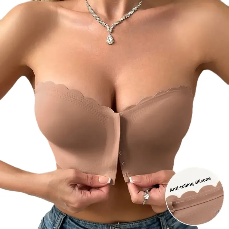 Front button underwear bra no underwire smooth breathable comfortable solid color gathering no trace invisible 5