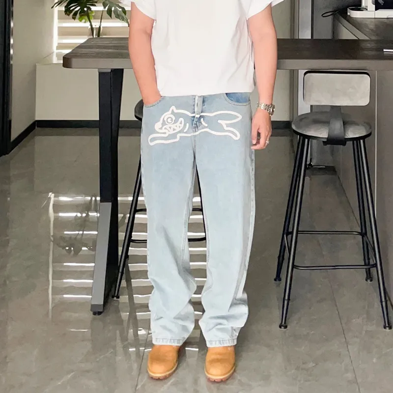 2024 Ropa Y2K Fashion Flying Dog Print Cowboy Baggy Jeans Pants For Men Clothes Streetwear Gothic Denim Trousers Pantalon Homme 2