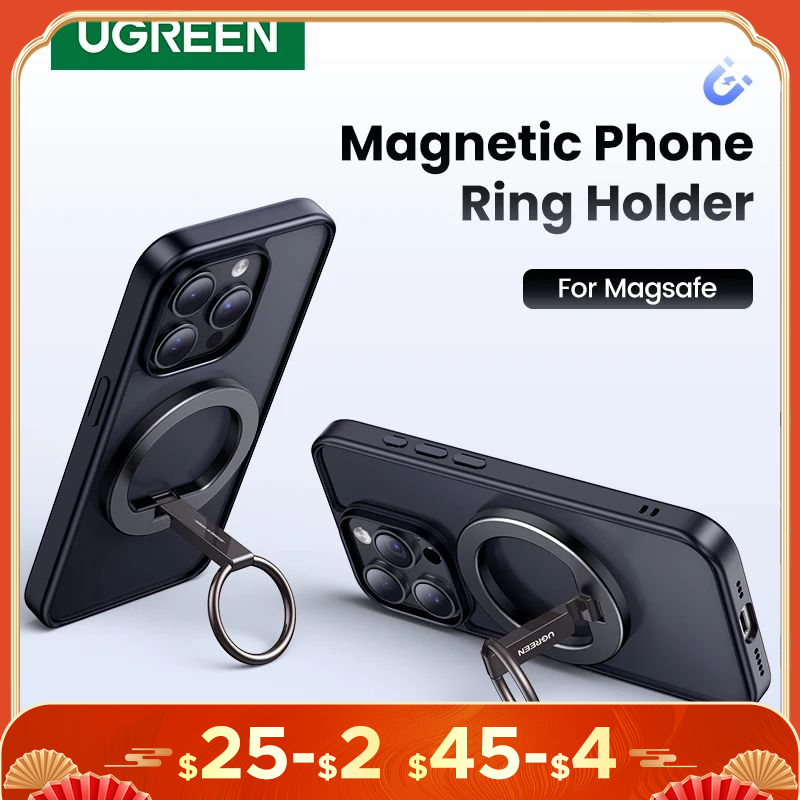 UGREEN Magnetic Phone Ring Holder Aluminum 360Â°Rotation Phone Stand For Strong Magsafe iPhone 15 14 13 Pro Xiaomi Samsung Huawei