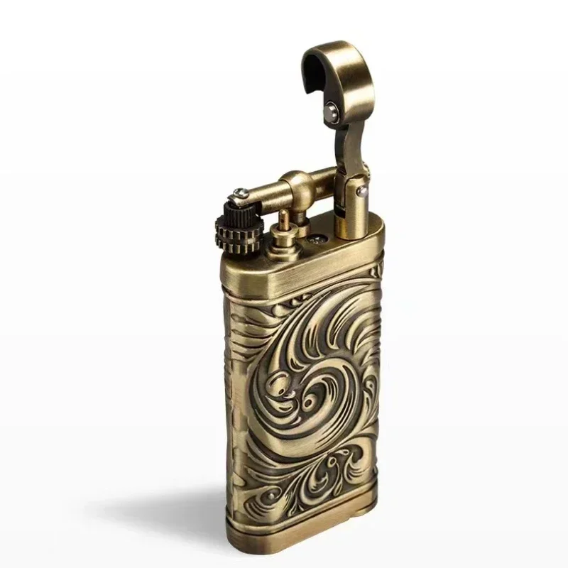 JIFENG Vintage Metal Grinding Wheel Brass Pipe Gas Lighter with Tobacco Pipe Tamper；Gentleman's Cigarette Cigar Butane Lighter 4