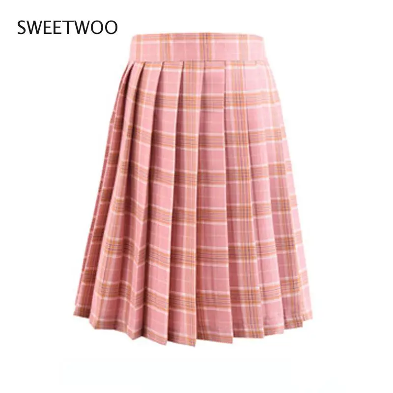 Harajuku Black Skirts Womens 2022 Summer High Waist Anime Skirts Kawaii School Uniform Short Mini White Pink Plaid Pleated Skirt