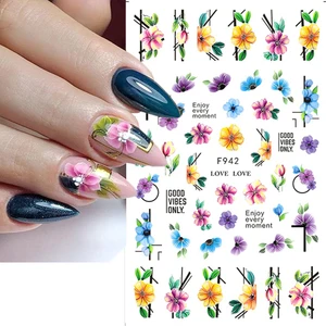 3D Flower Geometry Sliders for Nails Avocado Fruits Summer Nail Stickers French Manicure Decals DIY Design Accessories