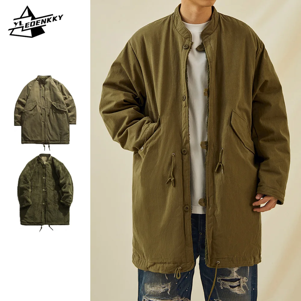 

Парка средней длины для мужчин и женщин, двусторонняя утепленная свободная простая хлопковая куртка-карго в стиле Харадзюку, длинная дубленка, зимняя верхняя одежда унисекс