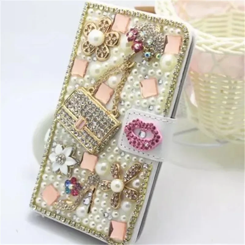 Luxury Bling Diamond Pearl Wallet Leather Flip cover Phone Case For Samsung Galaxy S24 S10 S20 S21 S22 Plus S23 Note8 9 10 20
