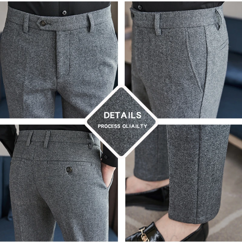 Business Casual Plaid Trousers for Men, Thickened and Warm Wool Material, Slim Fit, Suitable for Autumn and Winter. 28-36 5